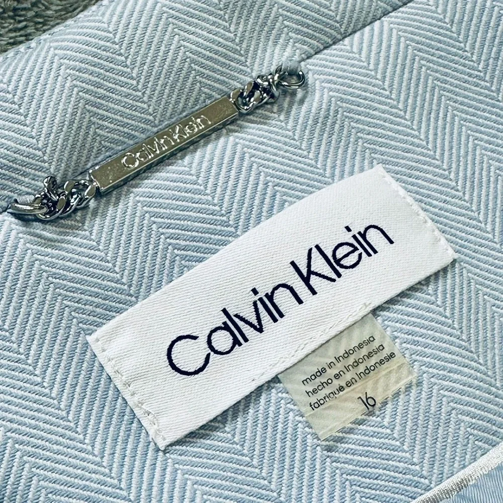 NWT Calvin Klein Longline Herringbone Open Front Blazer 16 Blue